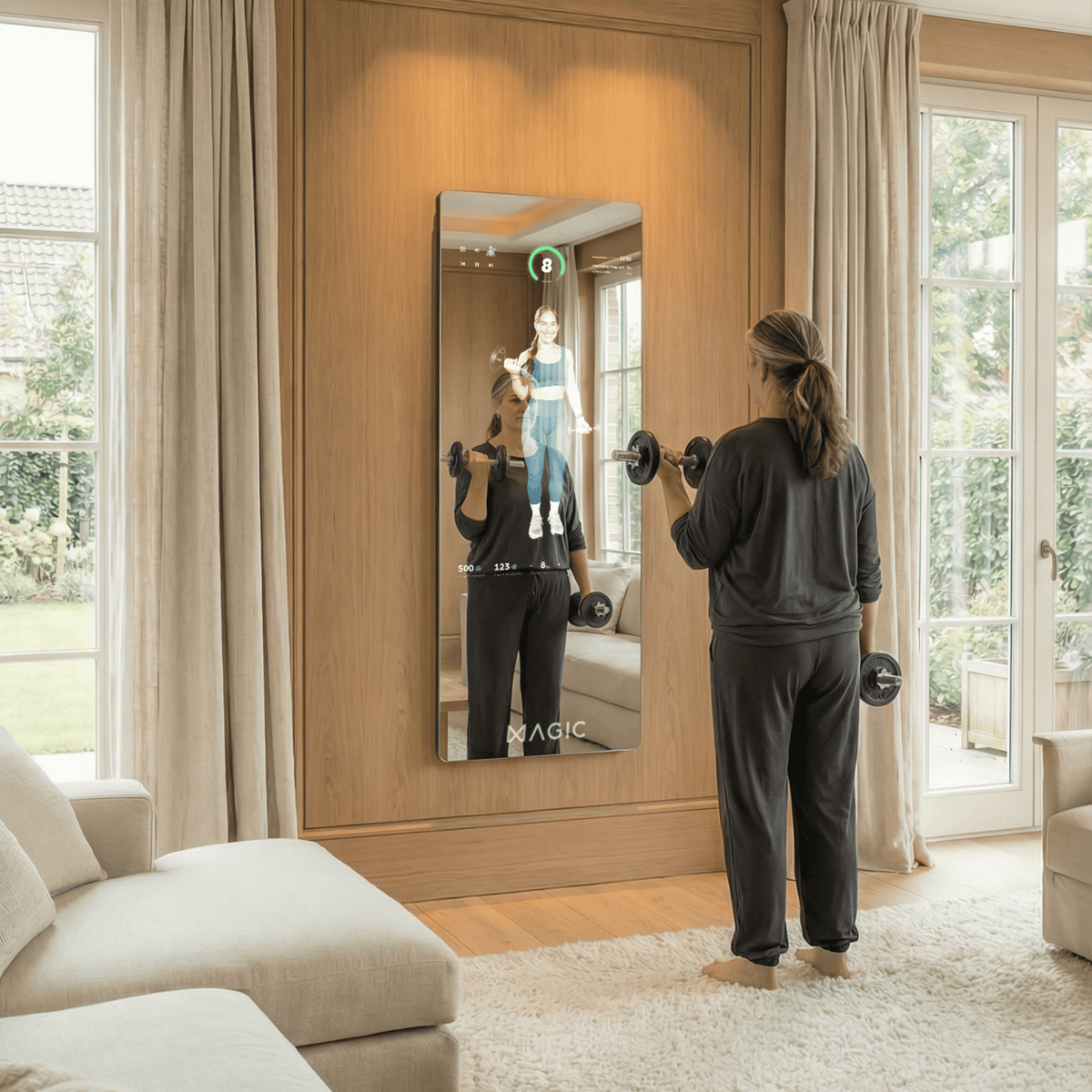 Person training at home with the Magic Mirror