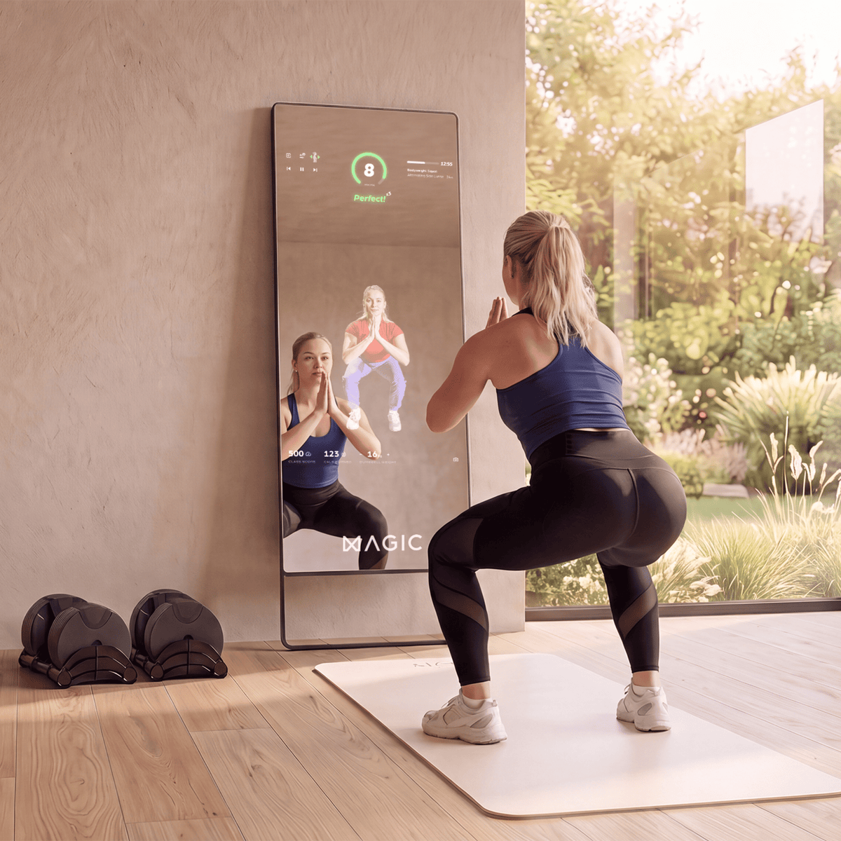 Person training at home with the Magic Mirror