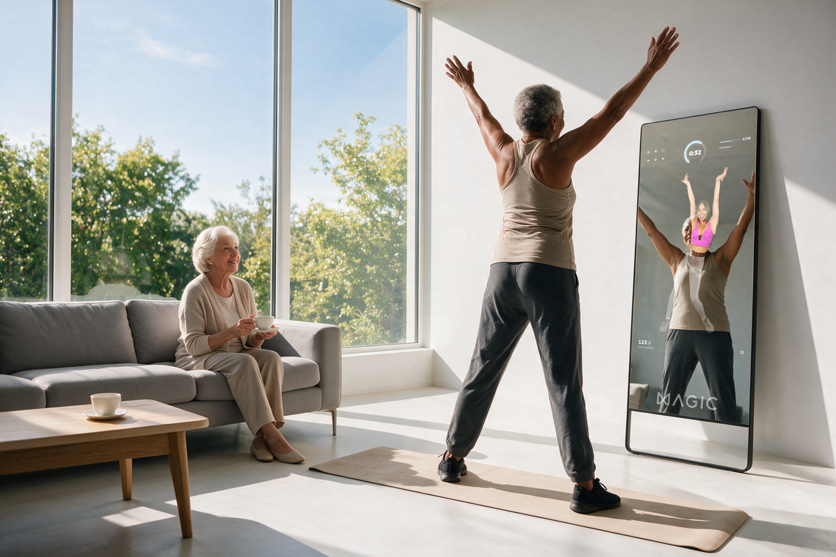 Person training at home with the Magic Mirror