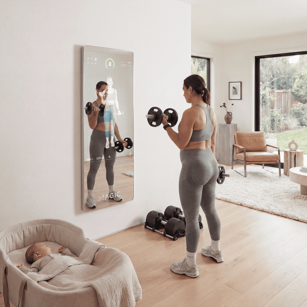 Person training at home with the Magic Mirror